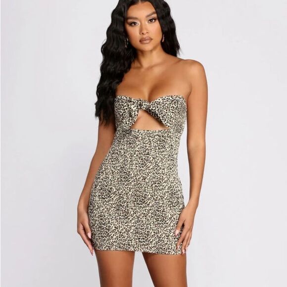 Purrfectly Fierce L Smocked Strapless Mini Dress - Picture 1 of 12